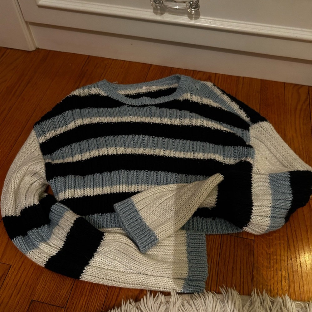 Edikted Black, Blue, and White Striped Crop Top